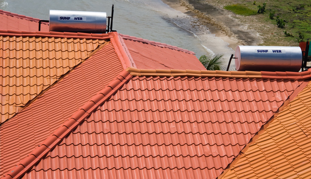 Solar water heaters on a roof